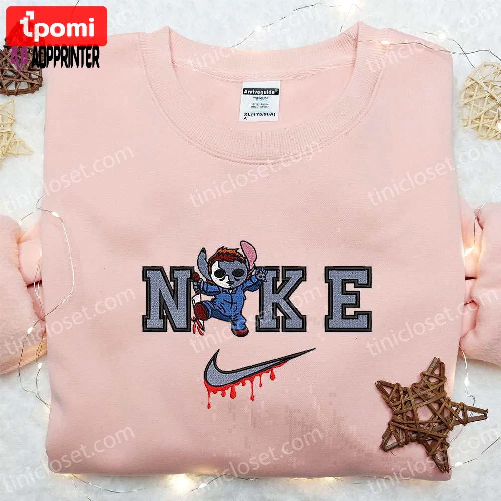Stitch michael myers x nike embroidered hoodie & shirt – best halloween gift ideas Embroidered Shirt
