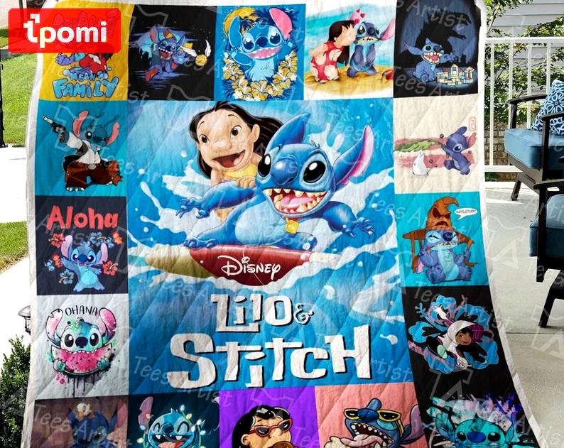 Stitch ohana means family fleece blanket, stitch throw blanket for couch sofa, stitch birthday gift, christmas gifts Quilt Blanket