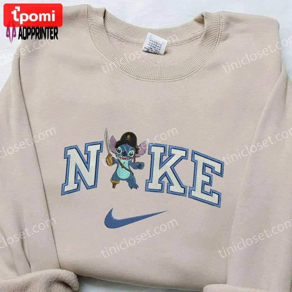 Stitch pirate x nike embroidered sweatshirt: lilo and stitch shirt nike inspired design Embroidered Shirt