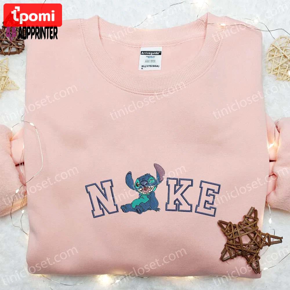 Stitch x nike cartoon embroidered shirt – lilo and stitch inspired nike shirt Embroidered Shirt