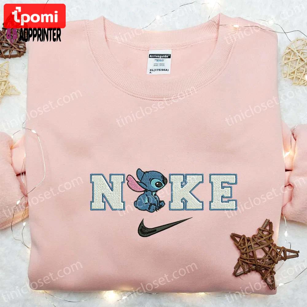 Stitch x nike cartoon embroidered sweatshirt – best nike inspired hoodie perfect birthday gift Embroidered Shirt