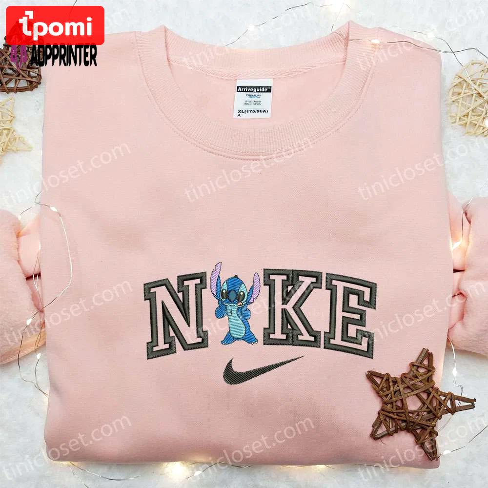Stitch x nike cartoon embroidered sweatshirt: best nike inspired hoodie perfect family gift Embroidered Shirt