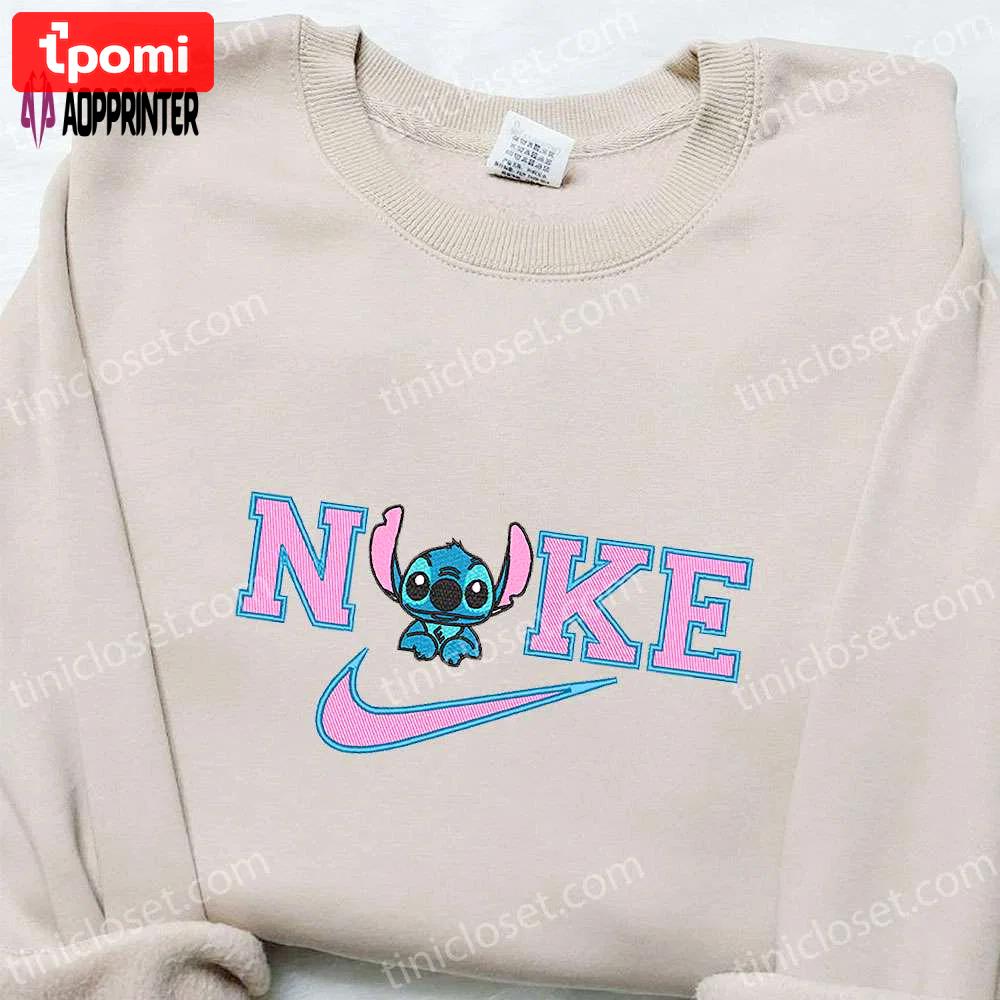 Stitch x nike cartoon embroidered sweatshirt – disney characters hoodie perfect family gift Embroidered Shirt