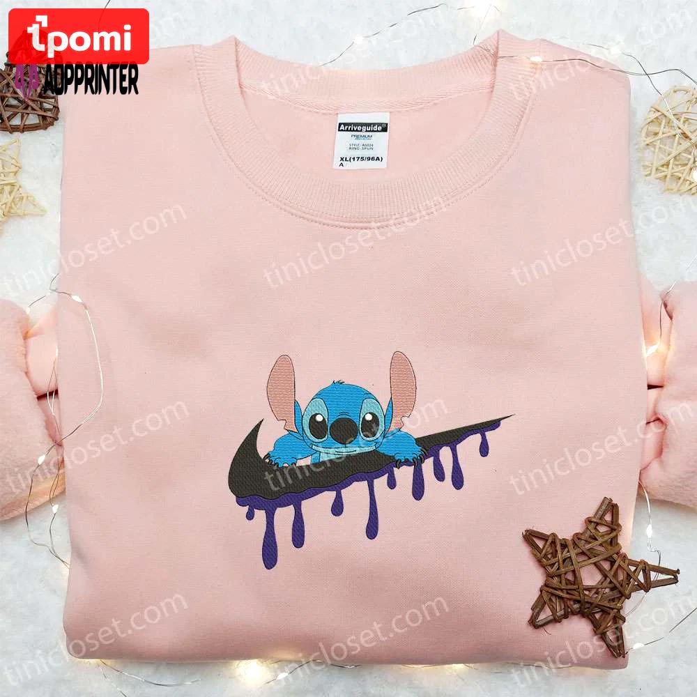 Stitch x swoosh cartoon embroidered sweatshirt – nike inspired hoodie best family gift ideas Embroidered Shirt