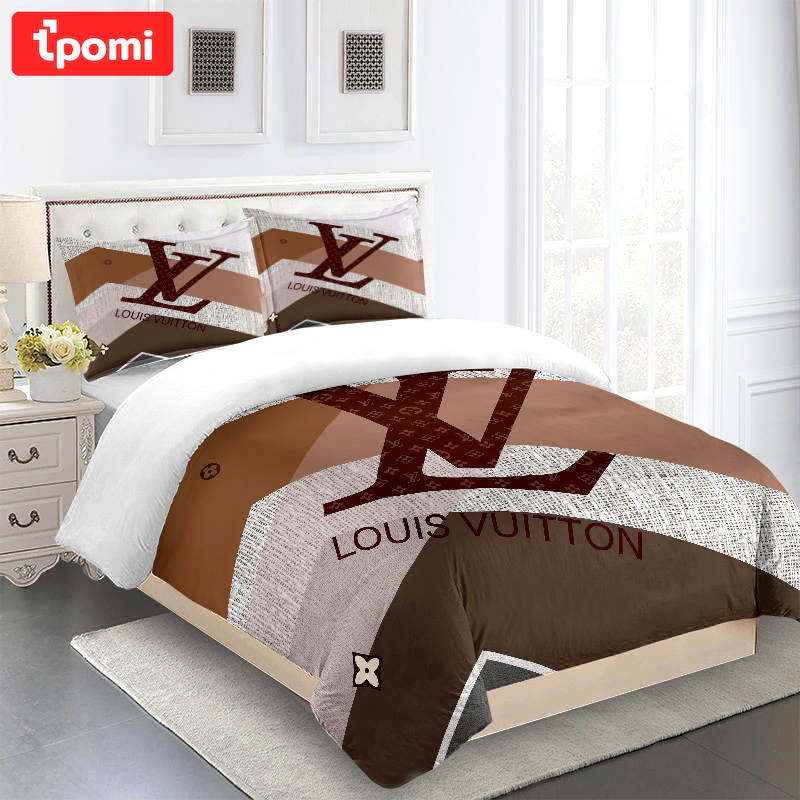 Striped beige full louis vuitton logo type 2326 Bedding Sets sheets luxury ideas covers duvet bedspread hyperbeast Bedroom bedclothes bed linen home decor premium fashion brand blankets