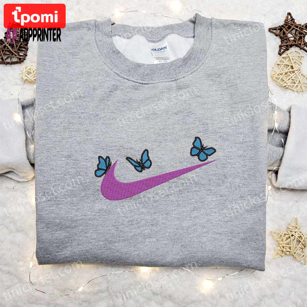 Stylish butterfly x nike embroidered sweatshirt – perfect nike inspired gift for birthdays Embroidered Shirt