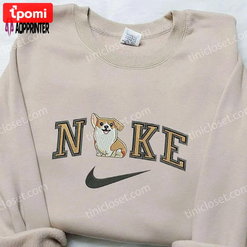 Stylish welsh corgi x nike embroidered hoodie & animal shirt nike inspired design Embroidered Shirt