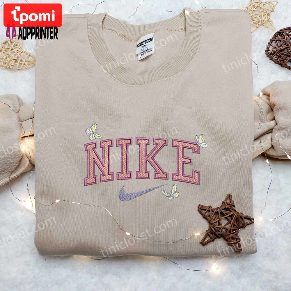 Stylish white butterfly x nike embroidered shirt – shop inspired nike embroidered shirt Embroidered Shirt