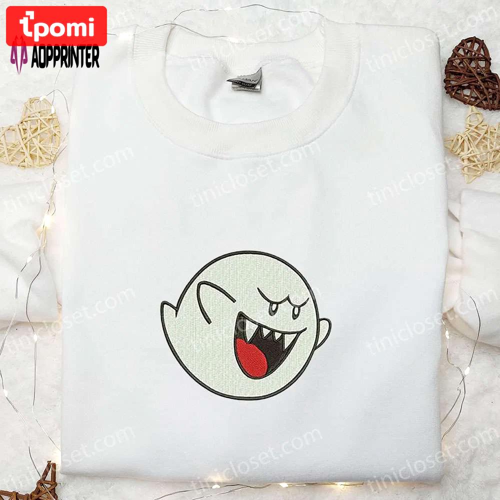 Super mario boo ghost embroidered sweatshirt – adorable halloween shirt for best halloween gifts Embroidered Shirt