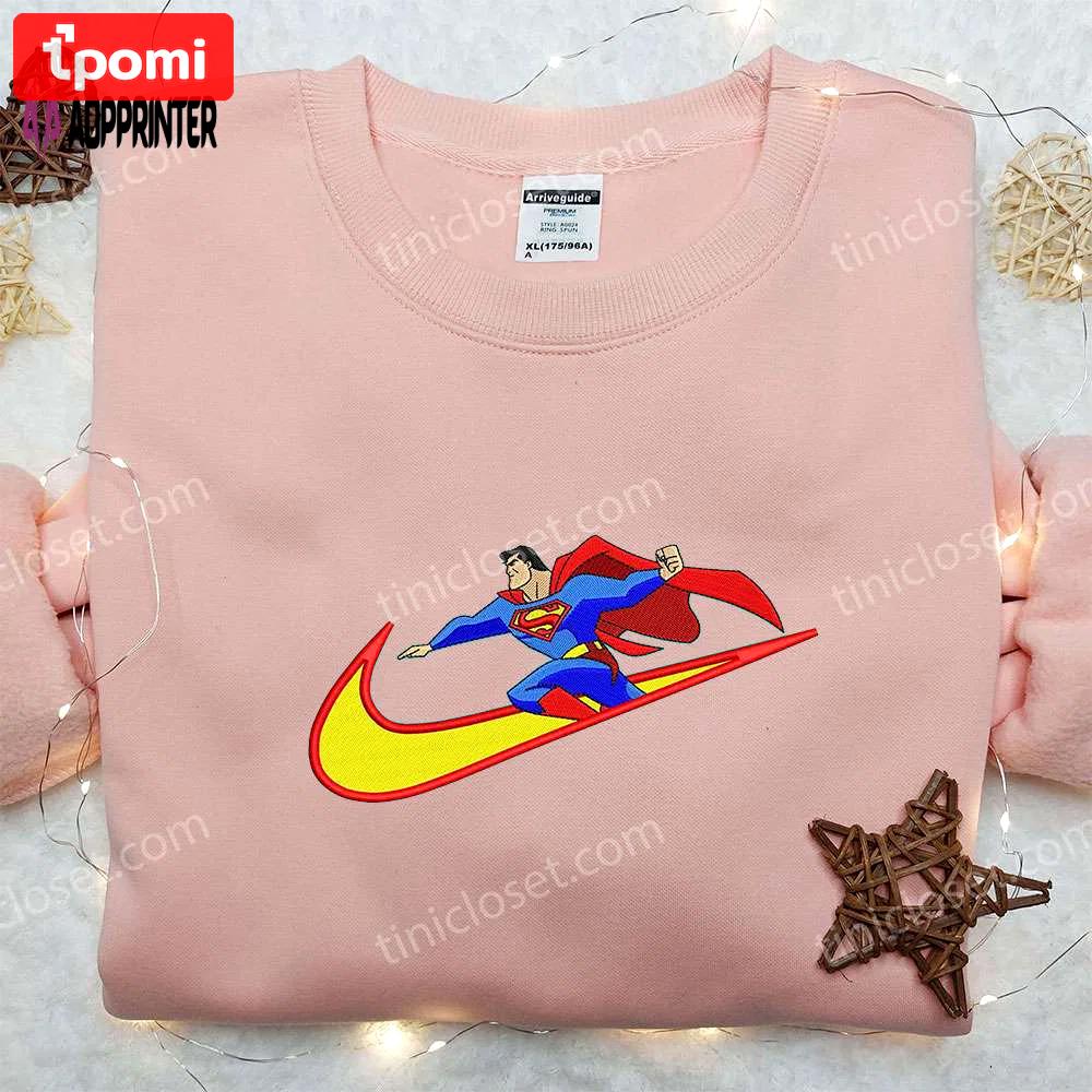 Superman x nike swoosh embroidered sweatshirt & marvel cartoon shirt – nike inspired collection Embroidered Shirt