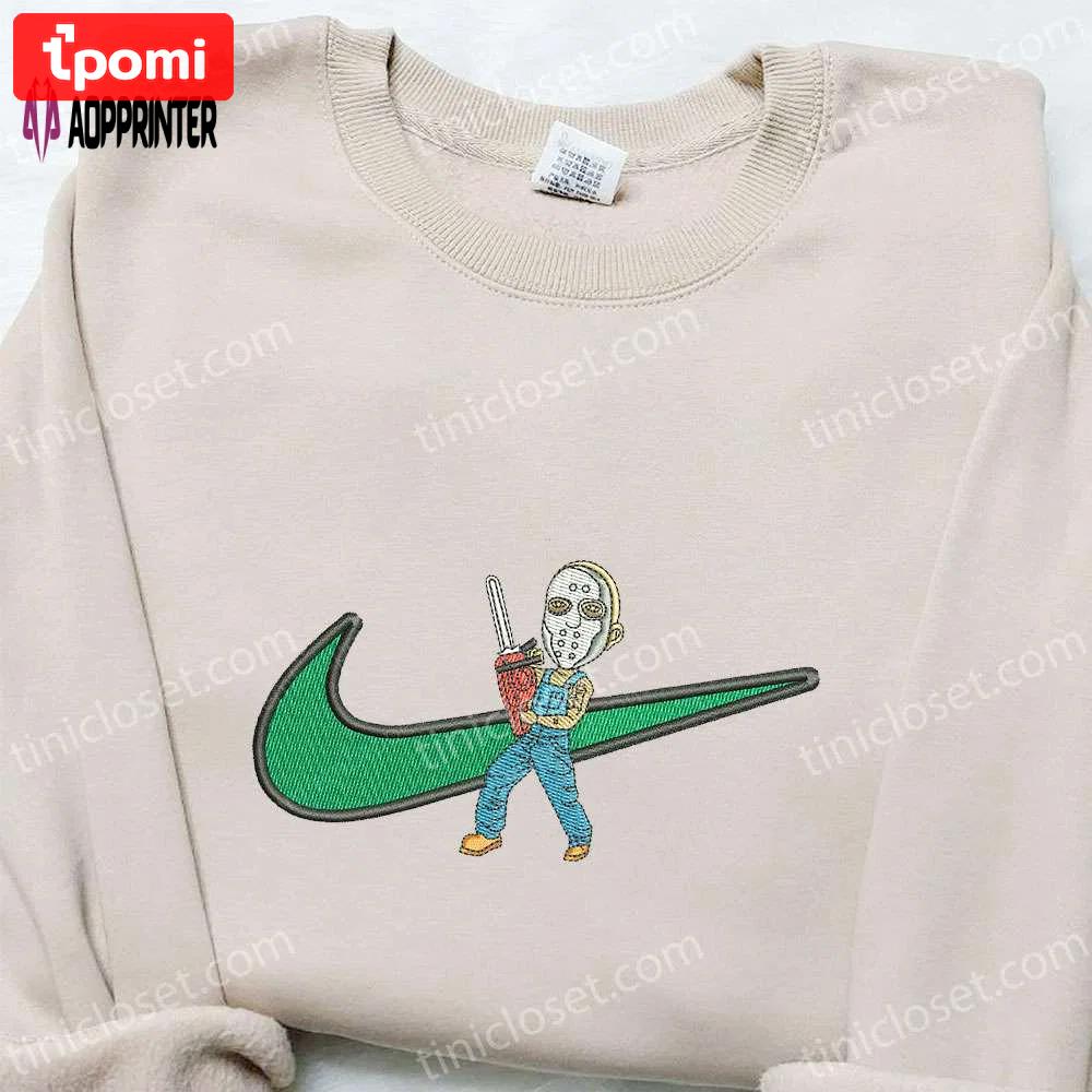 Swoosh jason voorhees x nike embroidered sweatshirt: horror movie & nike inspired shirt Embroidered Shirt