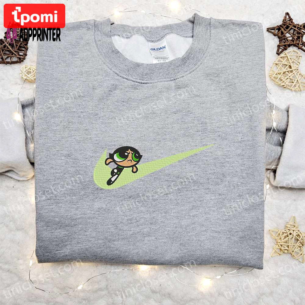 Swoosh x buttercup cartoon embroidered sweatshirt powerpuff girls shirt nike inspired t-shirt Embroidered Shirt