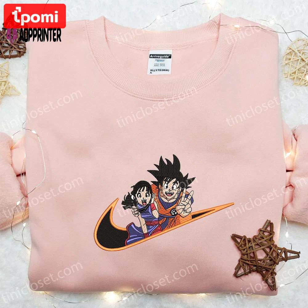 Swoosh x goku & chichi anime shirt dragon ball hoodie custom nike t-shirt – embroidered collection Embroidered Shirt