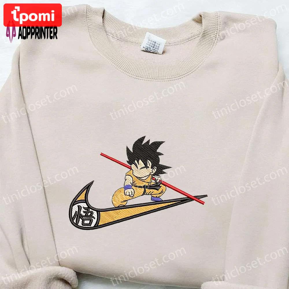 Swoosh x goku kid anime embroidered shirt & dragon ball hoodie – custom nike t-shirt Embroidered Shirt