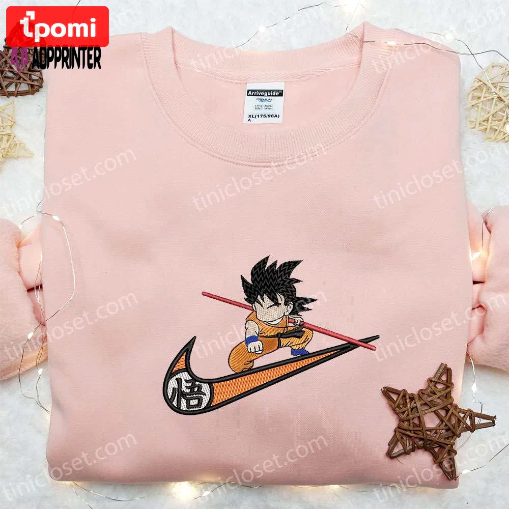 Swoosh x goku kid embroidered sweatshirt: best family gift – custom nike hoodie & t-shirt Embroidered Shirt