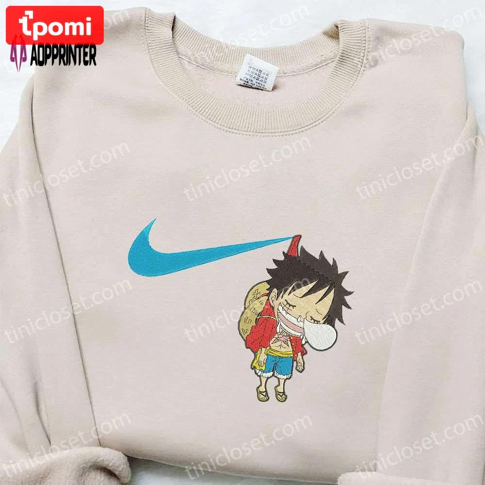 Swoosh x monkey d luffy kid sleeping sweatshirt: one piece embroidered shirt perfect family gift Embroidered Shirt