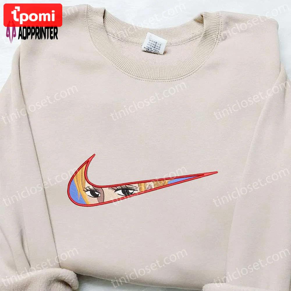 Swoosh x nami anime embroidered shirt: one piece gift best for family Embroidered Shirt