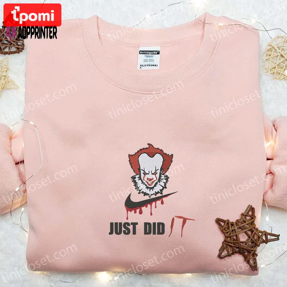 Swoosh x pennywise just did it embroidered sweatshirt: best it horror movie shirt perfect halloween gift Embroidered Shirt