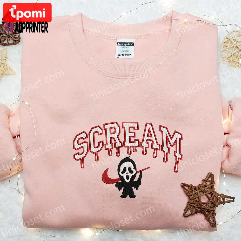 Swoosh x scream ghostface embroidered sweatshirt: best horror movie shirt perfect gift for all occasions Embroidered Shirt