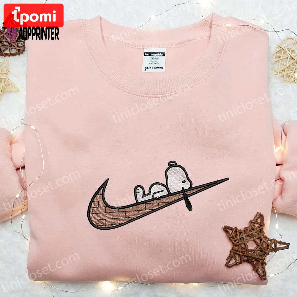 Swoosh x snoopy embroidered shirt disney characters hoodie custom nike t-shirt unique embroidered apparel Embroidered Shirt