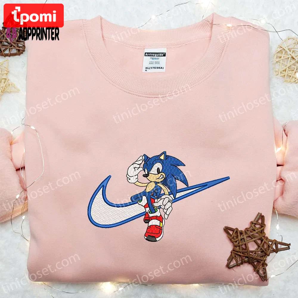 Swoosh x sonic movie embroidered sweatshirt hoodie & t-shirt – custom nike collection Embroidered Shirt
