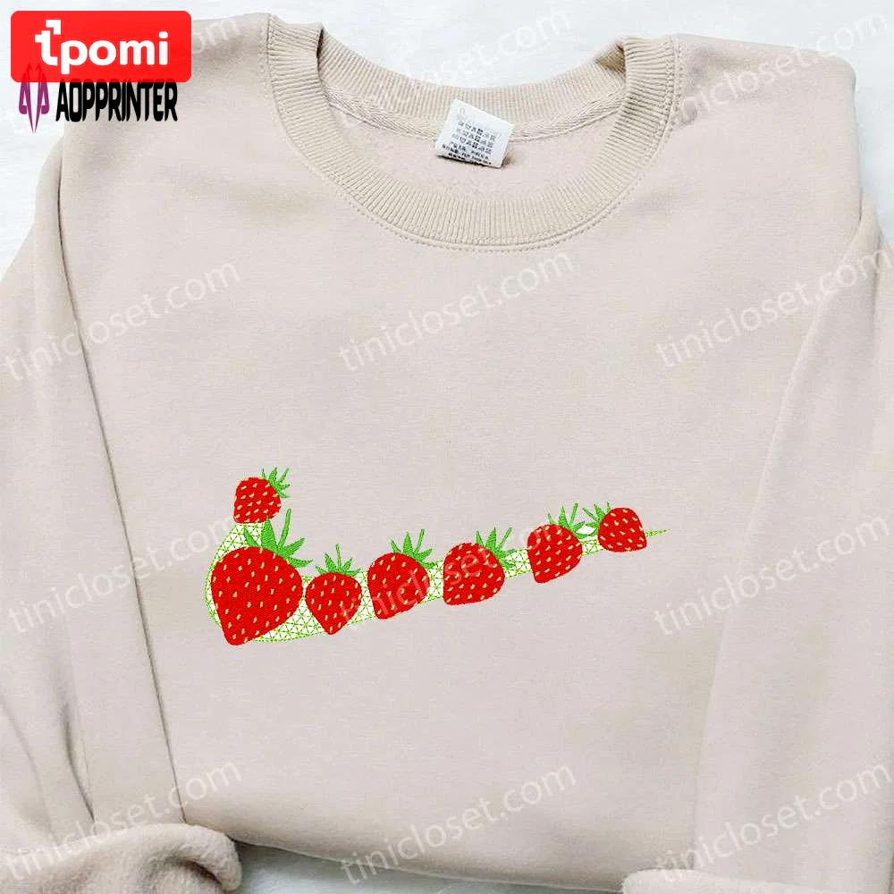 Swoosh x strawberry embroidered sweatshirt & favorite food and drink hoodie – top birthday gift ideas Embroidered Shirt