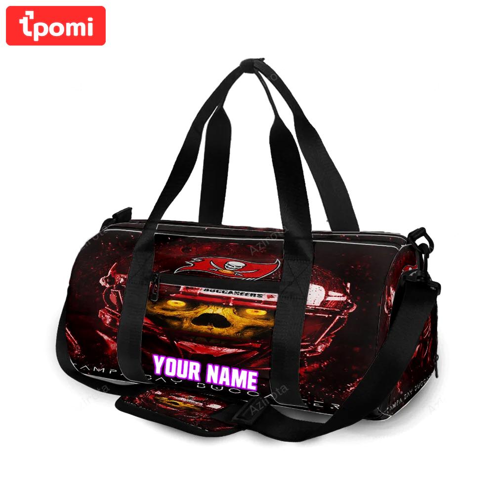 Tampa bay buccaneers skull v3 personalized name travel bag gym bag 2481 Travel Bag