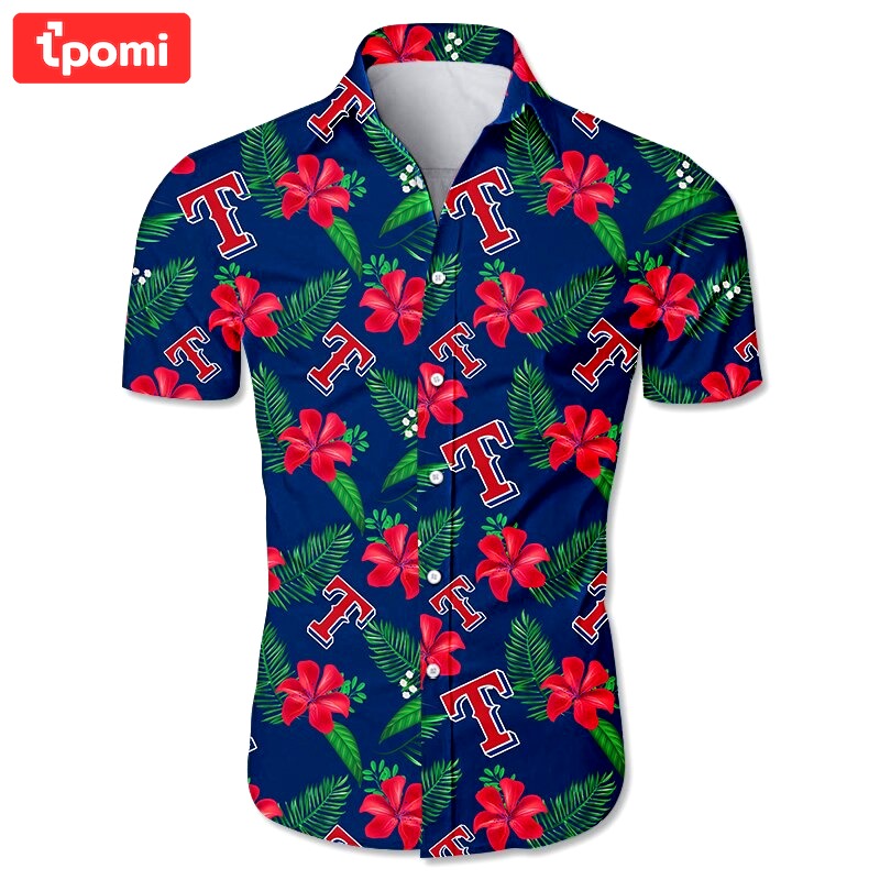 Texas rangers hawaiian shirt tropical flower gift for fans Hawaii Shirt Shorts & Flip Flops