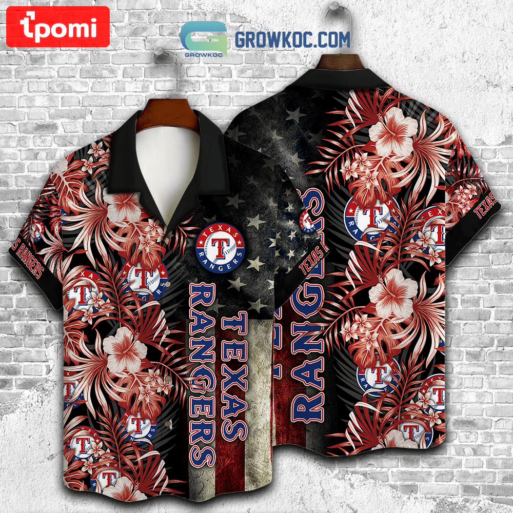 Texas rangers mlb american flower hawaiian shirt Hawaii Shirt Shorts & Flip Flops