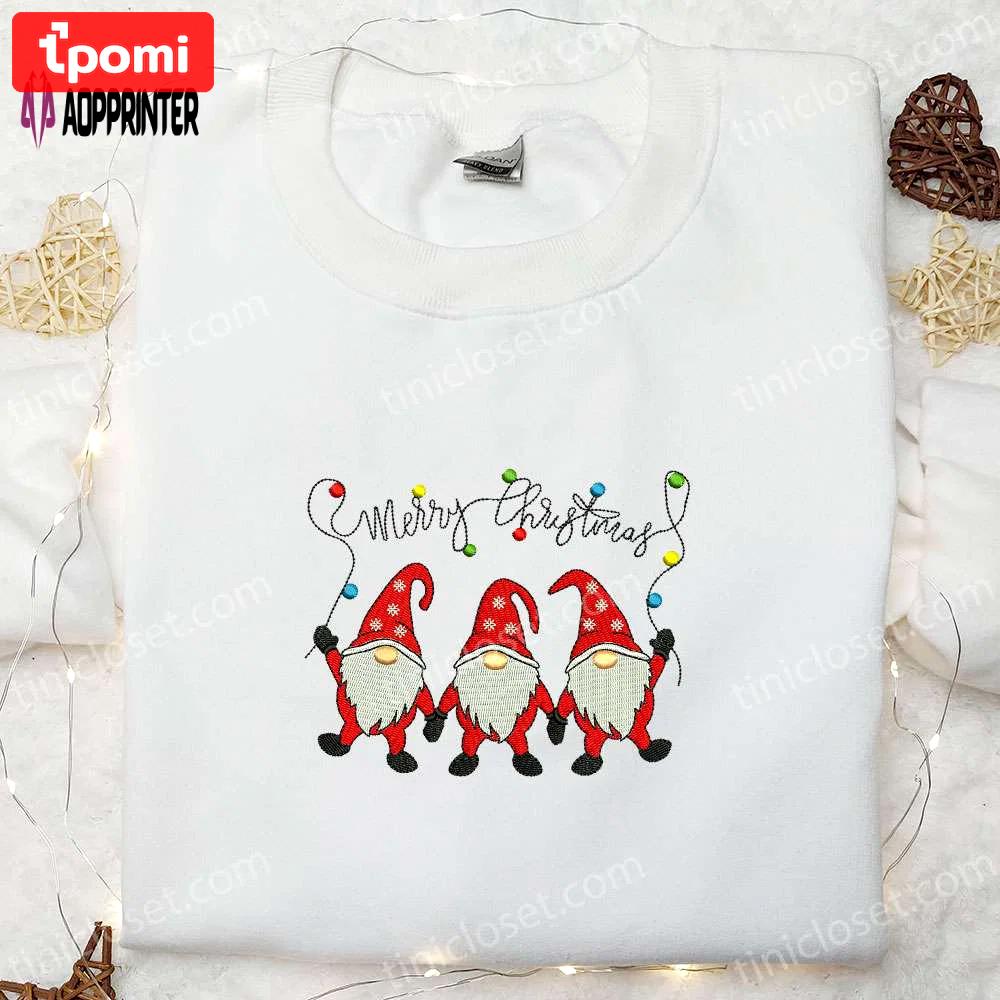 Three gnomes merry christmas hoodie & t-shirt: best family gift ideas Embroidered Shirt