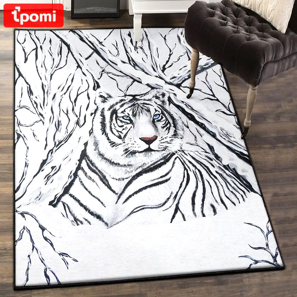 Tiger dining room rug, white tiger rug Rectangle Rug