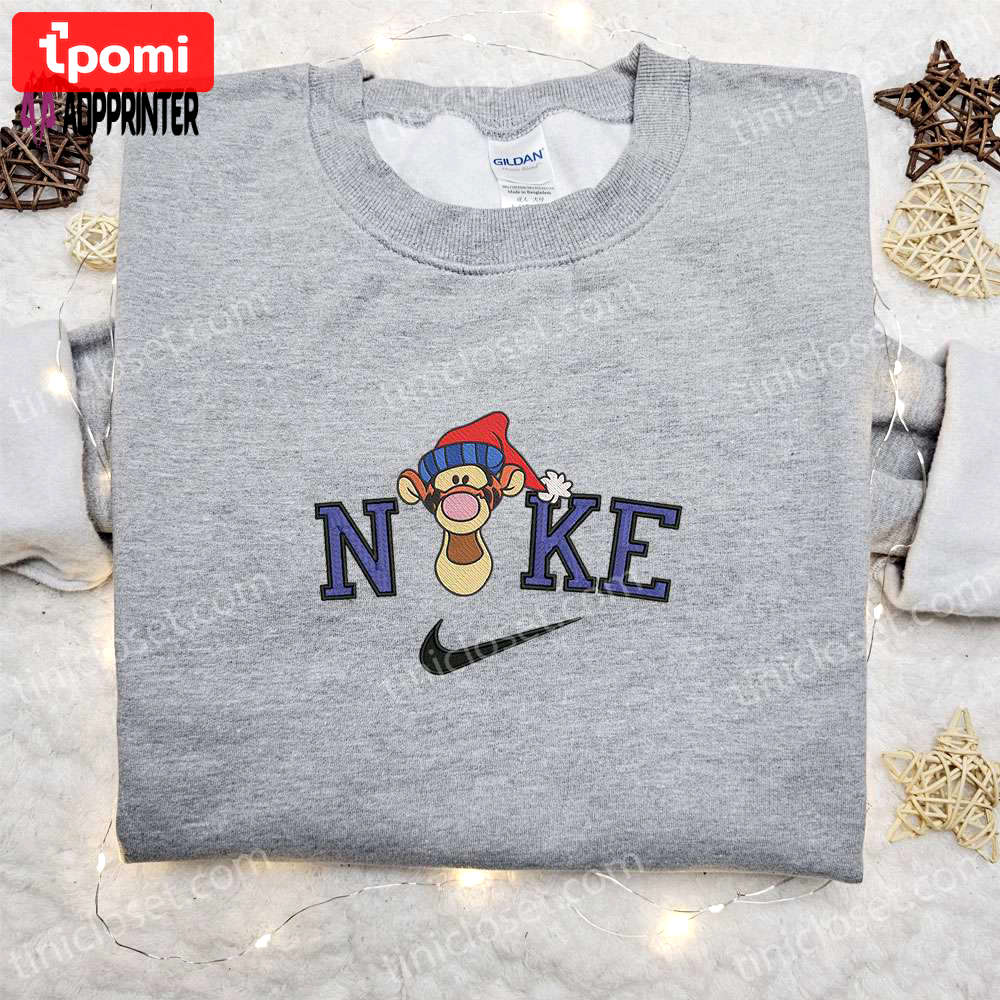 Tigger christmas hat head x nike embroidered sweatshirt & shirt – best holiday gift ideas Embroidered Shirt