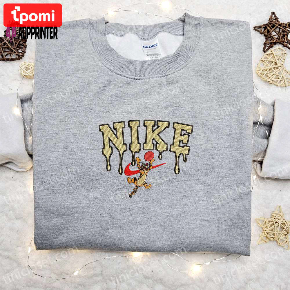 Tigger x nike cartoon hoodie: disney characters & nike inspired embroidered shirt Embroidered Shirt