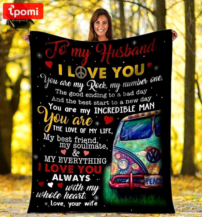 To my husband i love you hippie van car fleece blanket, mink sherpa blanket, gift for husband, hippie van quilt, hippie blanket Quilt Blanket