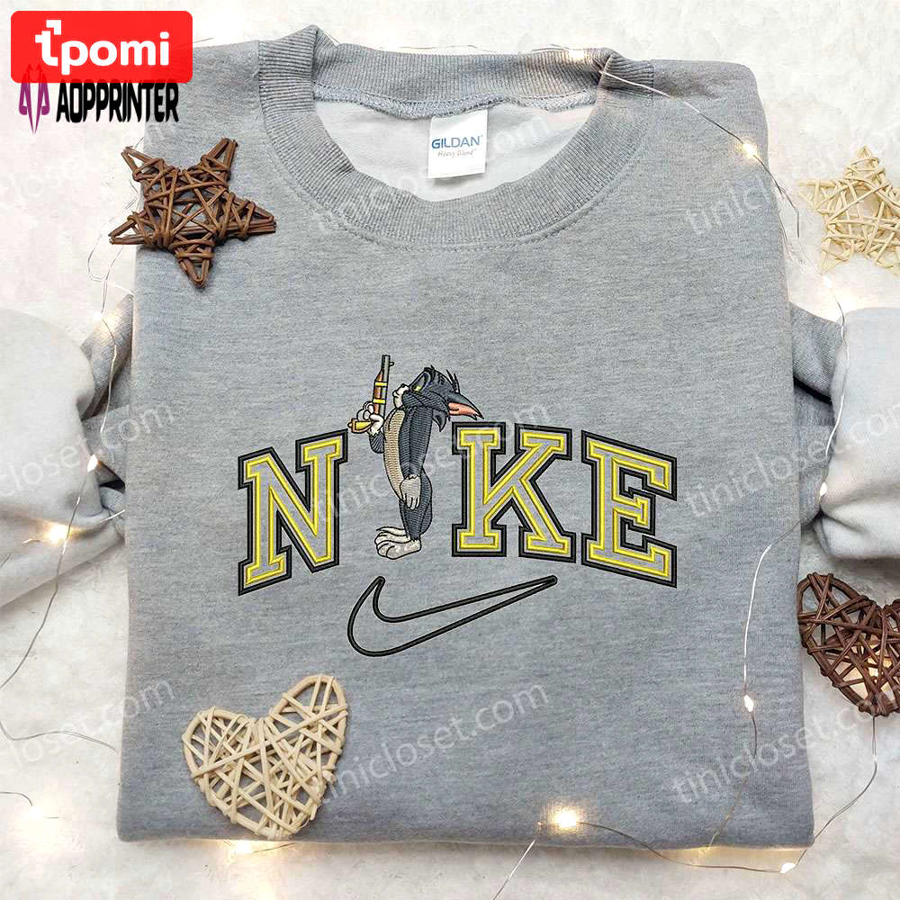 Tom x nike embroidered hoodie tom and jerry shirt nike inspired embroidered shirt – trendy and unique apparel Embroidered Shirt