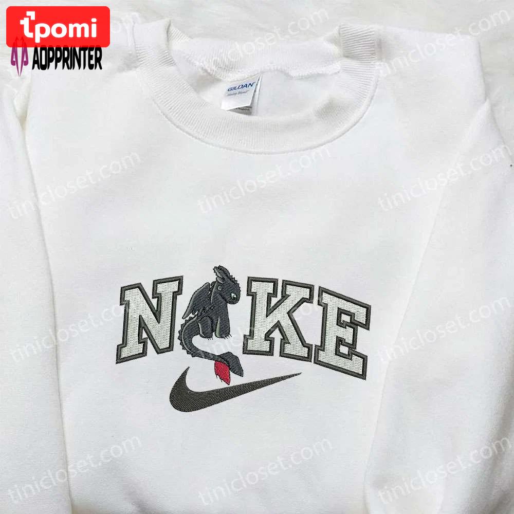 Toothless x nike cartoon embroidered shirt – how to train your dragon custom tee Embroidered Shirt