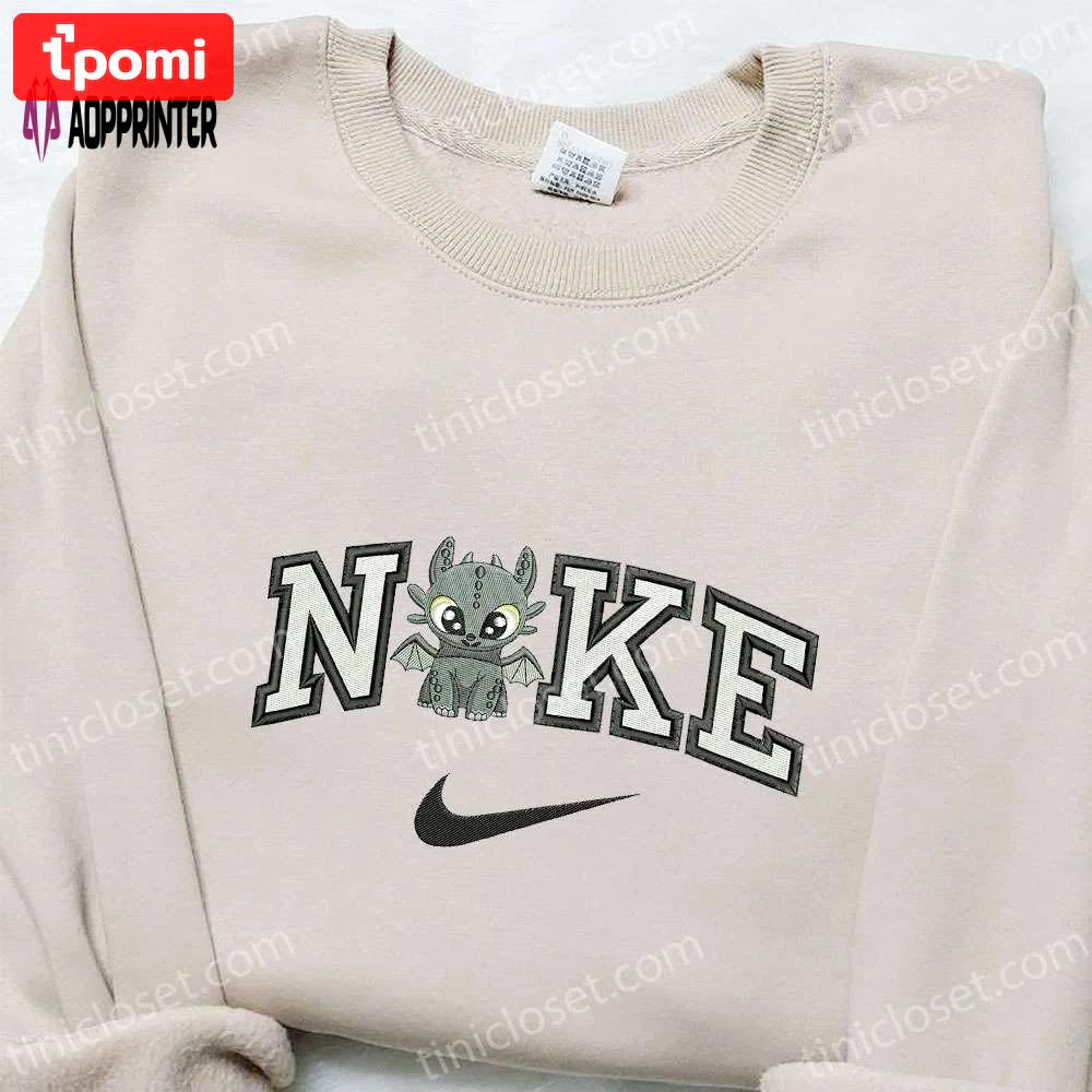 Toothless x nike cartoon embroidered sweatshirt: disney characters & nike inspired shirt Embroidered Shirt