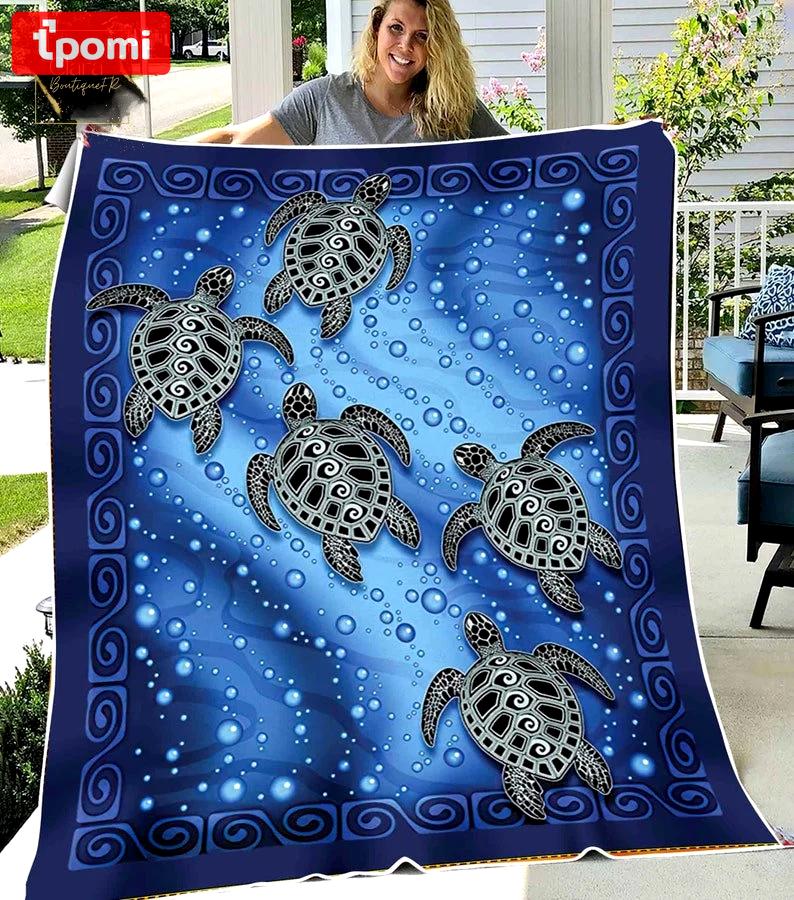 Tribal sea turtles fleece blanket, mink sherpa blanket, sea turtle blanket, turtle blanket, turtle lover gift Quilt Blanket