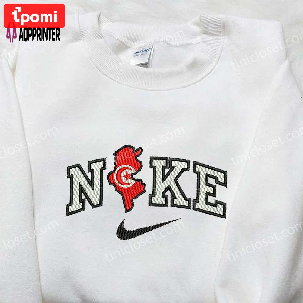 Tunisia x nike embroidered hoodie & shirt: perfect family gift nike-inspired design Embroidered Shirt