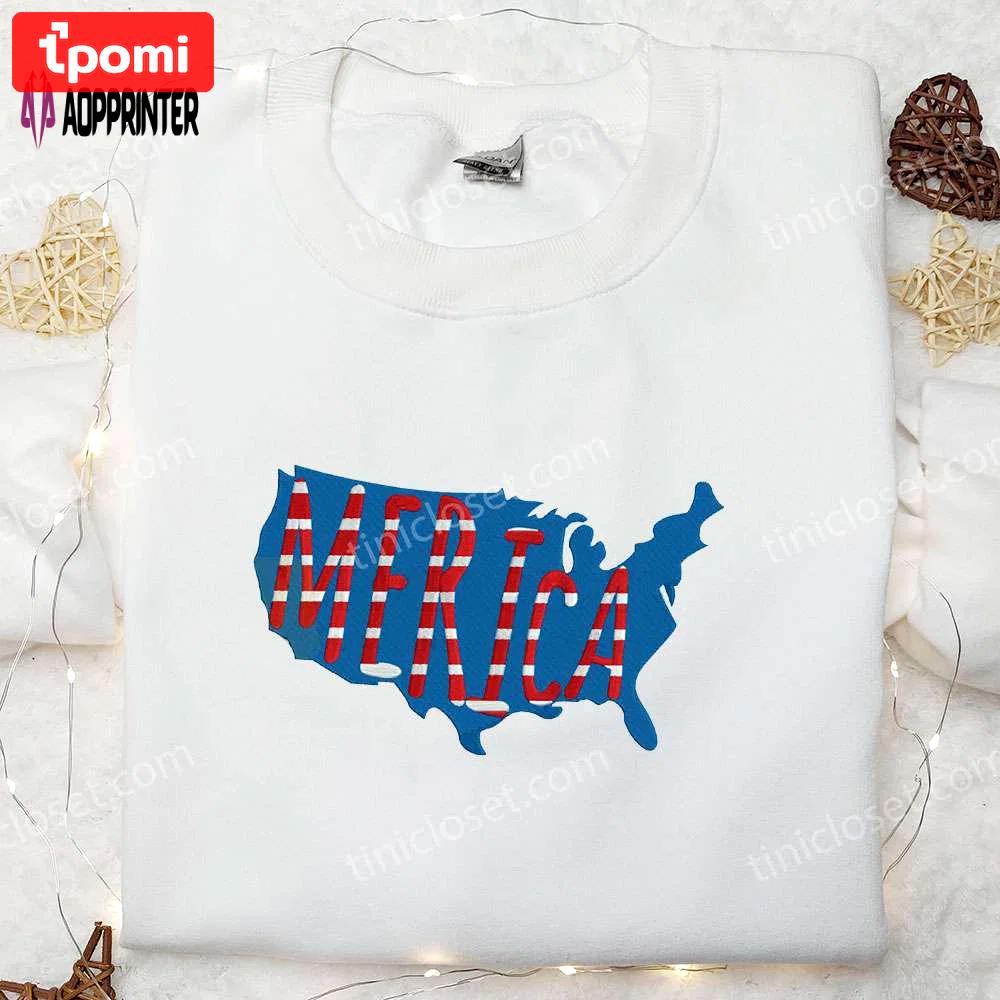 Usa map embroidered shirt best 4th of july patriotic shirts & national day gifts Embroidered Shirt