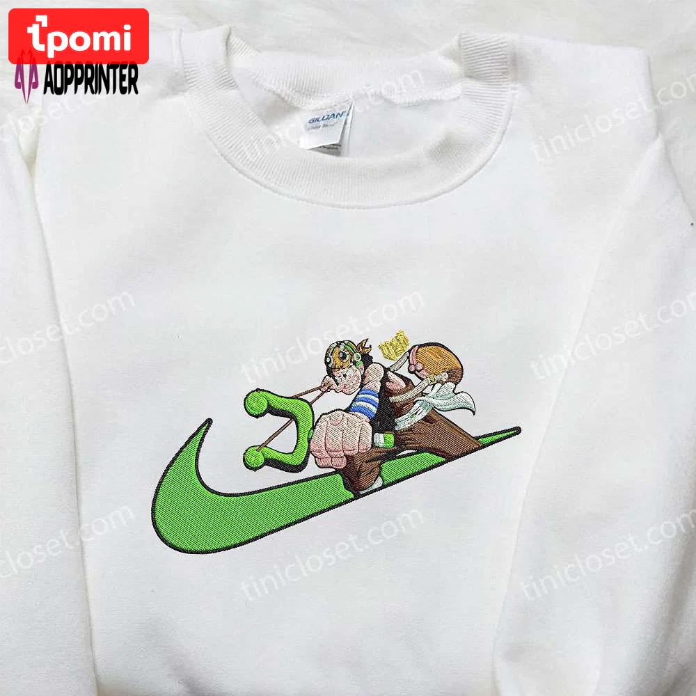 Usopp x nike swoosh anime hoodie & embroidered one piece nike inspired shirt Embroidered Shirt