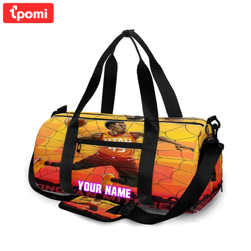 Utah jazz 45 donova mitchell v26 personalized name travel bag gym bag 2436 Travel Bag
