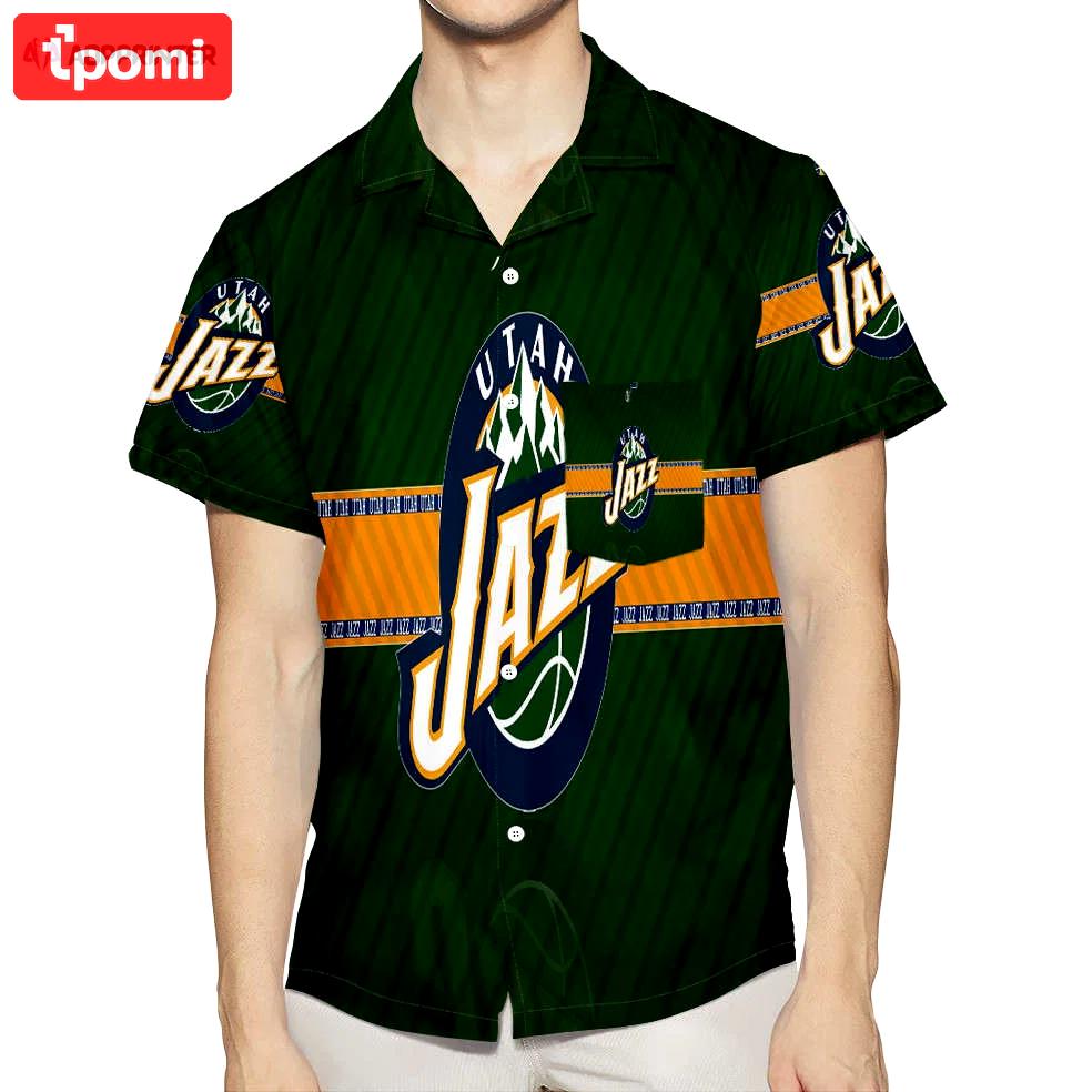Utah jazz emblem v8 3d all over print summer beach hawaiian shirt with pocket Hawaii Shirt