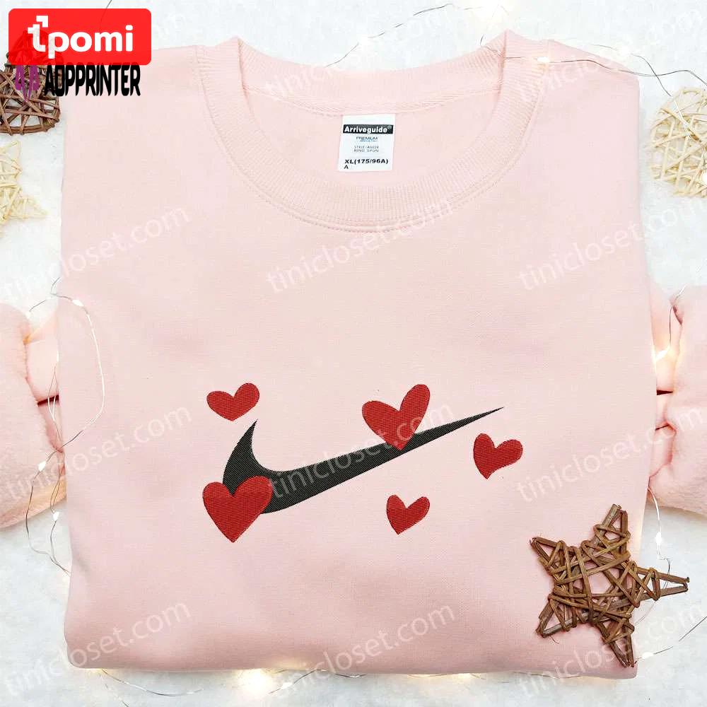 Valentine nike embroidered shirt hoodie & t-shirt: red hearts x nike swoosh design Embroidered Shirt