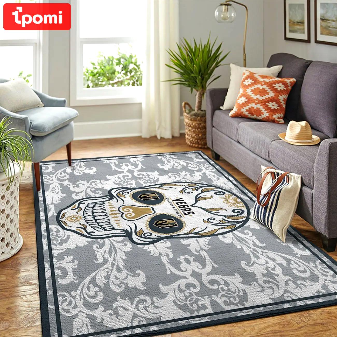 Vegas golden knights nhl skull flower style living room rug regtangle carpet Rectangle Rug
