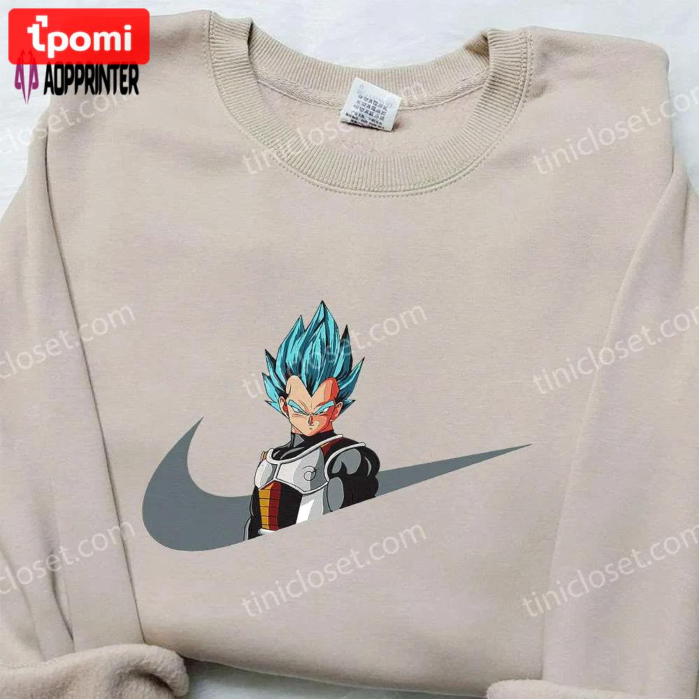 Vegeta super saiyan blue x nike swoosh anime hoodie – dragon ball embroidered shirt nike inspired Embroidered Shirt