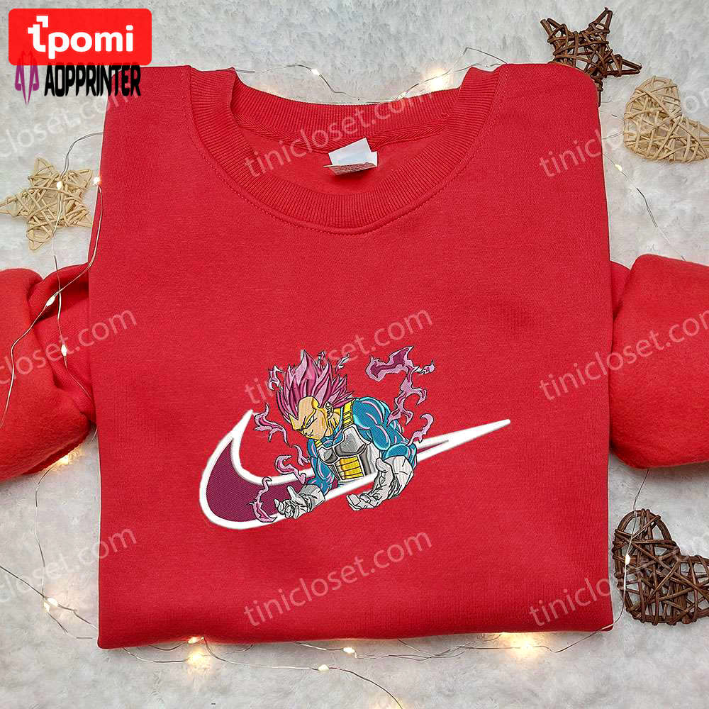 Vegeta x nike swoosh anime hoodie dragon ball shirt nike inspired embroidery Embroidered Shirt