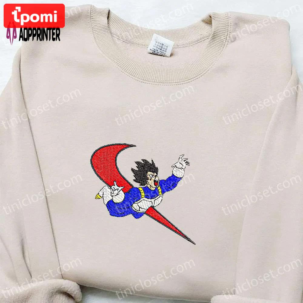 Vegeta x swoosh anime embroidered sweatshirt: dragon ball shirt perfect family gift Embroidered Shirt