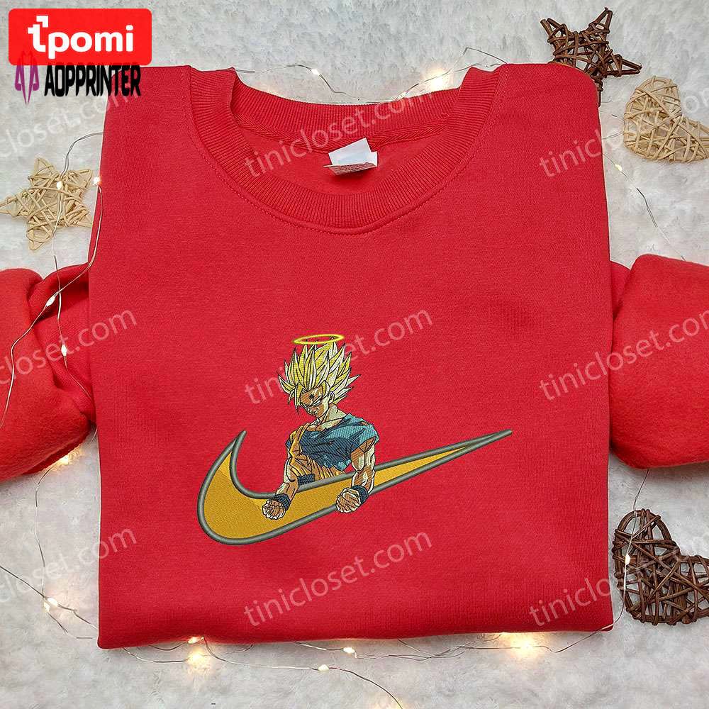 Vegetto super saiyan 2 x nike swoosh sweatshirt: dragon ball & nike inspired embroidered shirt Embroidered Shirt