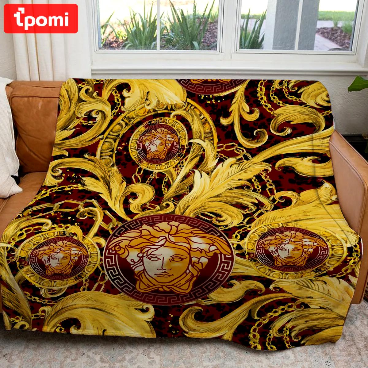 Versace golden logo luxury brand premium blanket fleece home decor 84 Blanket Fleece